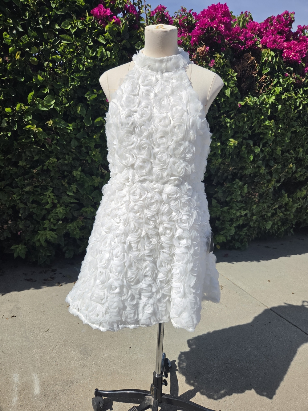 Lulus Beloved Blossoming 3D Floral Halter Mini Dress White Backless Size Large
